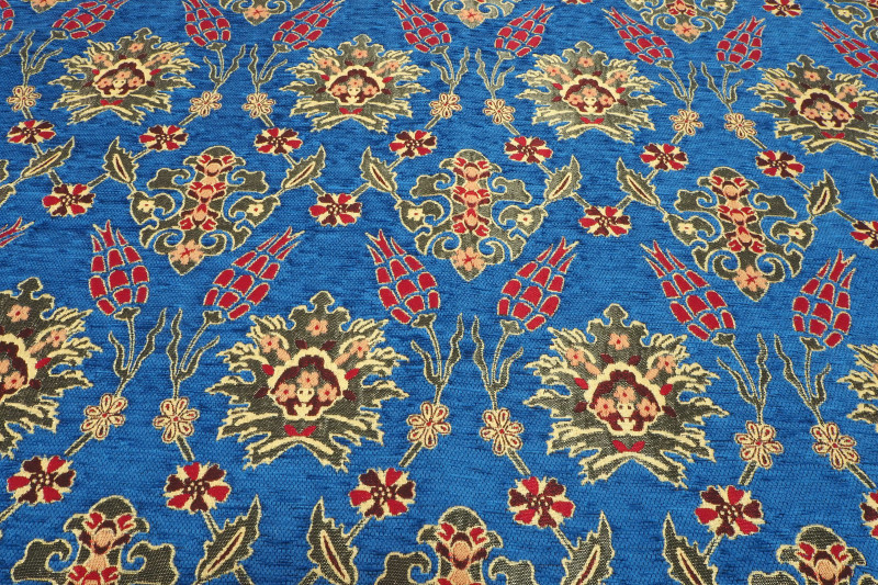 Upholstery Fabric,Turkish Fabric By the Meter, By the Yard, Navy Blue Tulip Pattern Jacquard Chenille Upholstery Fabric