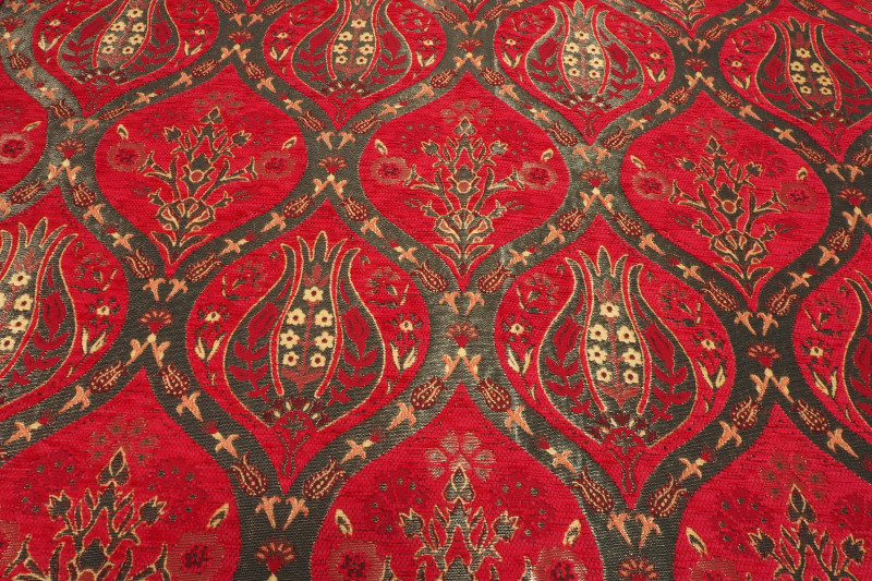 Upholstery Fabric, Turkish Fabric By the Meter, By the Yard, Red Tulip Pattern Jacquard Chenille Upholstery Fabric