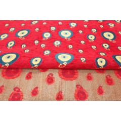 Turkish Upholstery Fabric, Turkish Fabric By the Meter, By The Yard, Red Evil Eye Pattern Jacquard Chenille Upholstery Fabric