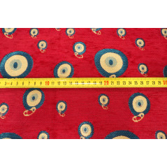 Turkish Upholstery Fabric, Turkish Fabric By the Meter, By The Yard, Red Evil Eye Pattern Jacquard Chenille Upholstery Fabric