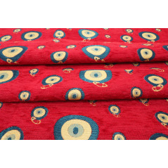 Turkish Upholstery Fabric, Turkish Fabric By the Meter, By The Yard, Red Evil Eye Pattern Jacquard Chenille Upholstery Fabric