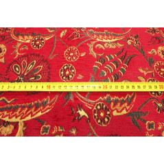 Turkish Upholstery Fabric, Turkish Fabric By the Meter, By the Yard, Red Carnation Pattern Jacquard Chenille Upholstery Fabric