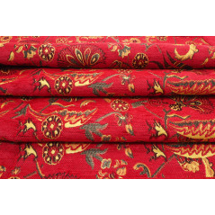 Turkish Upholstery Fabric, Turkish Fabric By the Meter, By the Yard, Red Carnation Pattern Jacquard Chenille Upholstery Fabric