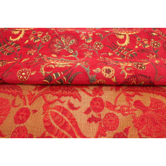 Turkish Upholstery Fabric, Turkish Fabric By the Meter, By the Yard, Red Carnation Pattern Jacquard Chenille Upholstery Fabric