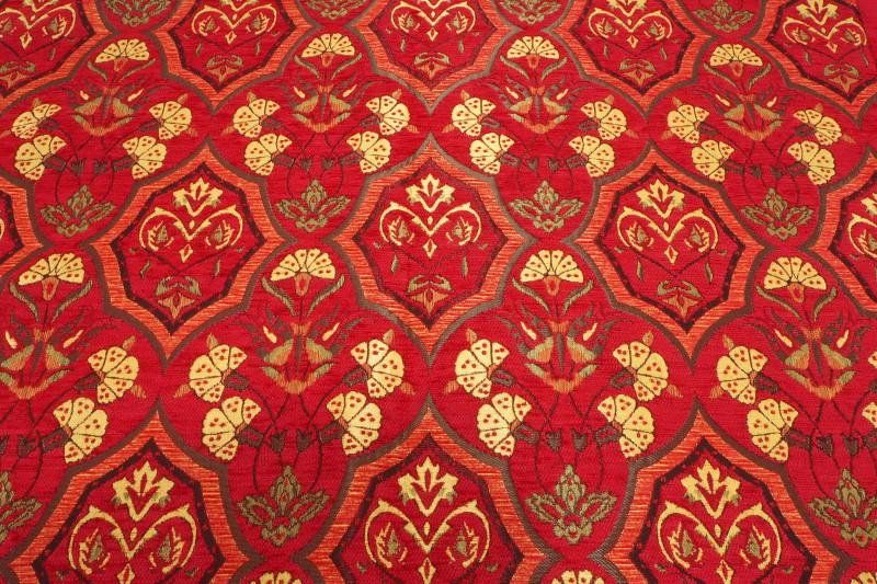 Upholstery Fabric, Turkish Fabric By the Meter, By the Yard, Red Carnation Pattern Jacquard Chenille Upholstery Fabric