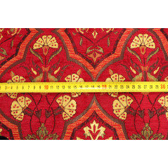 Turkish Upholstery Fabric, Turkish Fabric By the Meter, By the Yard, Red Carnation Pattern Jacquard Chenille Upholstery Fabric