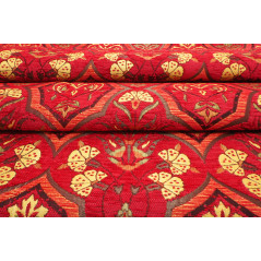 Turkish Upholstery Fabric, Turkish Fabric By the Meter, By the Yard, Red Carnation Pattern Jacquard Chenille Upholstery Fabric