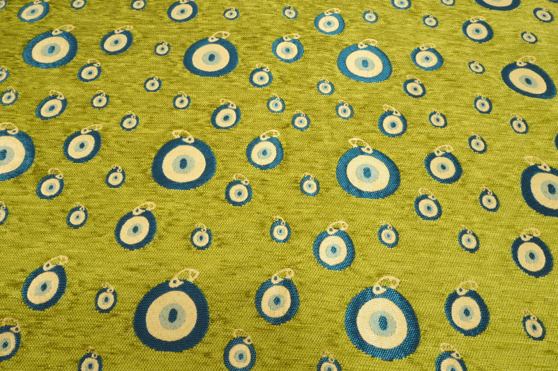 Upholstery Fabric, Turkish Fabric By The Meter, By The Yard,Pistachio Green Evil Eye Pattern Jacquard Chenille Upholstery Fabric