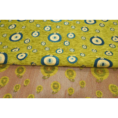 Upholstery Fabric, Turkish Fabric By The Meter, By The Yard,Pistachio Green Evil Eye Pattern Jacquard Chenille Upholstery Fabric