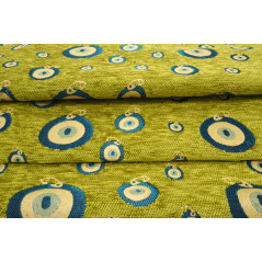 Upholstery Fabric, Turkish Fabric By The Meter, By The Yard,Pistachio Green Evil Eye Pattern Jacquard Chenille Upholstery Fabric