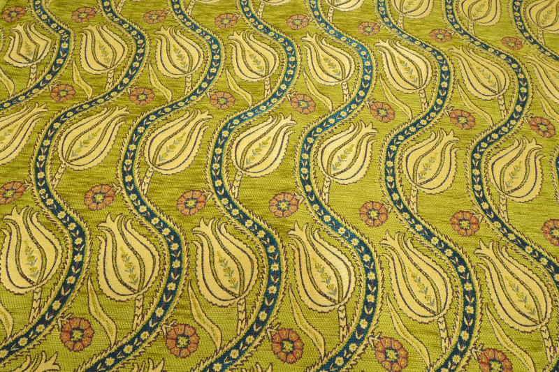 Upholstery Fabric,Turkish Fabric By the Meter, By the Yard, Green Tulip Pattern Jacquard Chenille Upholstery Fabric