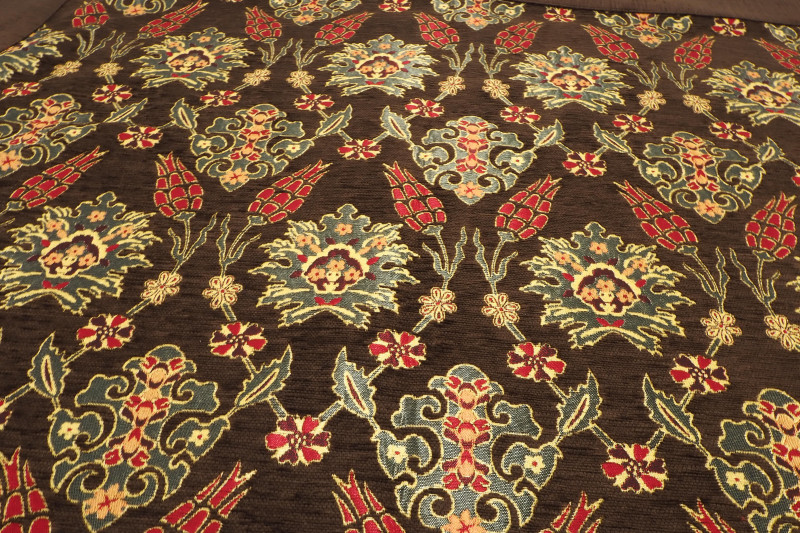 Upholstery Fabric, Turkish Fabric By the Meter, By the Yard, Brown Tulip Pattern Jacquard Chenille Upholstery Fabric