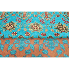 Turkish Upholstery Fabric, Turkish Fabric By the Meter, By the Yard, Turquoise Blue Tulip Pattern Upholstery Fabric