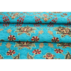 Turkish Upholstery Fabric, Turkish Fabric By the Meter, By the Yard, Turquoise Blue Tulip Pattern Upholstery Fabric