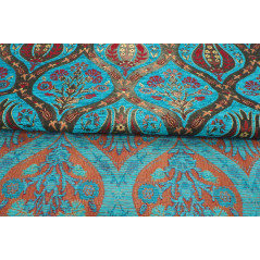 Turkish Upholstery Fabric,Turkish Fabric By the Meter, By the Yard, Turquoise Blue Tulip Pattern Upholstery Fabric