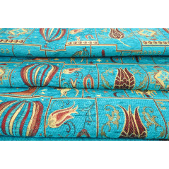 Turkish Upholstery Fabric,Turkish Fabric By the Meter, By the Yard, Turquoise Blue Dream Pattern Upholstery Fabric