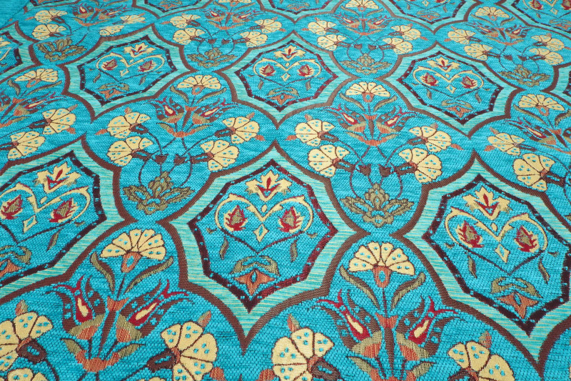 Upholstery Fabric,Turkish Fabric By the Meter, By the Yard, Turquoise Blue Carnation Pattern Upholstery Fabric