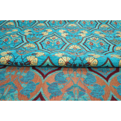 Turkish Upholstery Fabric,Turkish Fabric By the Meter, By the Yard, Turquoise Blue Carnation Pattern Upholstery Fabric