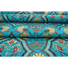 Turkish Upholstery Fabric,Turkish Fabric By the Meter, By the Yard, Turquoise Blue Carnation Pattern Upholstery Fabric