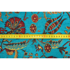 Turkish Upholstery Fabric, Turkish Fabric By the Meter, By the Yard, Turquoise Blue Carnation Pattern Upholstery Fabric