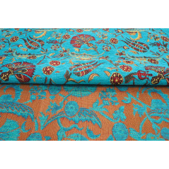 Turkish Upholstery Fabric, Turkish Fabric By the Meter, By the Yard, Turquoise Blue Carnation Pattern Upholstery Fabric