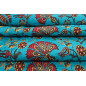 Upholstery Fabric, Turkish Fabric By the Meter, By the Yard, Turquoise Blue Carnation Pattern Upholstery Fabric