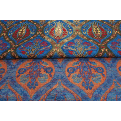 Turkish Upholstery Fabric, Turkish Fabric By the Meter, By the Yard, Navy Blue Tulip Pattern Jacquard Upholstery Fabric