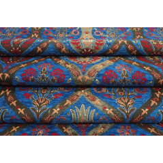 Turkish Upholstery Fabric, Turkish Fabric By the Meter, By the Yard, Navy Blue Tulip Pattern Jacquard Upholstery Fabric