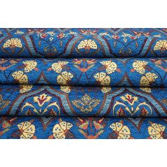 Turkish Upholstery Fabric, Turkish Fabric By the Meter, By the Yard, Navy Blue Carnation Pattern Chenille Upholstery Fabric