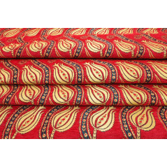 Turkish Upholstery Fabric, Turkish Fabric By the Meter, By the Yard, Red Tulip Pattern Jacquard Chenille Upholstery Fabric