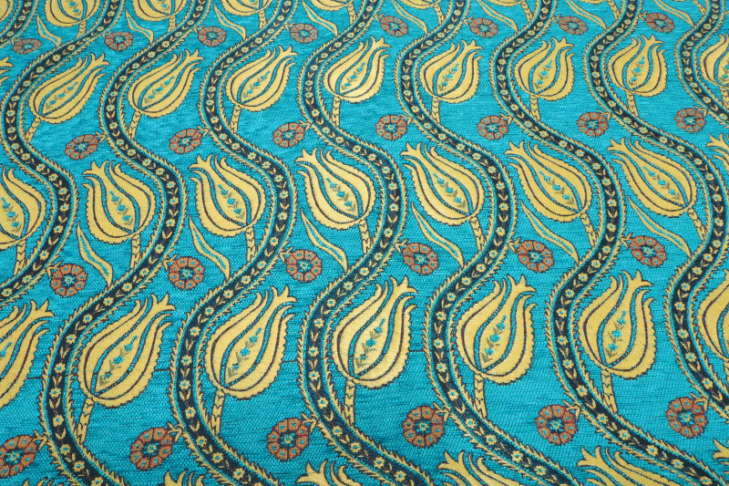 Upholstery Fabric,Turkish Fabric By the Meter, By the Yard, Turquoise Blue Tulip Pattern Chenille Upholstery Fabric