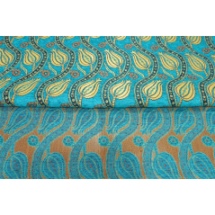 Turkish Upholstery Fabric,Turkish Fabric By the Meter, By the Yard, Turquoise Blue Tulip Pattern Chenille Upholstery Fabric