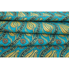 Turkish Upholstery Fabric,Turkish Fabric By the Meter, By the Yard, Turquoise Blue Tulip Pattern Chenille Upholstery Fabric