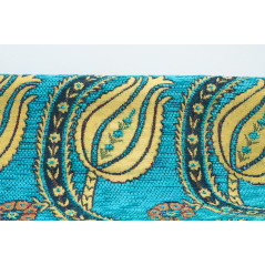 Upholstery Fabric,Turkish Fabric By the Meter, By the Yard, Turquoise Blue Tulip Pattern Chenille Upholstery Fabric