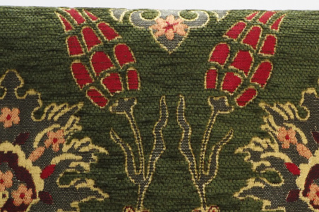 Upholstery Fabric, Turkish Fabric By the Meter, By the Yard, Moss Green Tulip Pattern Jacquard Chenille