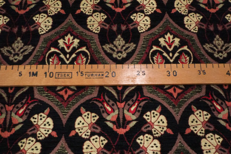 Upholstery Fabric, Turkish Fabric By the Meter, By the Yard, Black Carnation Pattern Jacquard Chenille