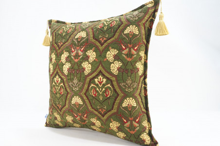 Fabric Pillow, Fabric Pillow 18x18, Moss Green Carnation Pattern Turkish Fabric Pillow Cover, Decorative Accent and Throw Pillow