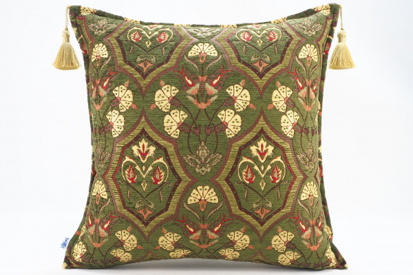 Fabric Pillow, Fabric Pillow 18x18, Moss Green Carnation Pattern Turkish Fabric Pillow Cover, Decorative Accent and Throw Pillow