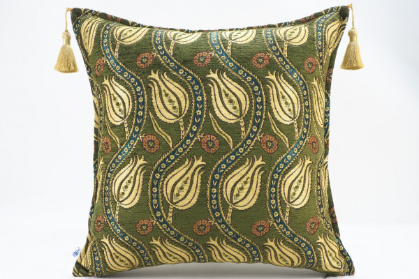 Fabric Pillow, Fabric Pillow 18x18, Moss Green Water Line Tulip Pattern Turkish Fabric Pillow, Decorative and Throw Pillow