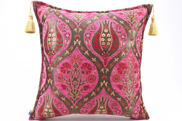 Fabric Pillow, Fabric Pillow 18x18, Mazenda Pink Morocco Pattern Tulip Turkish Fabric Pillow, Decorative Accent and Throw Pillow