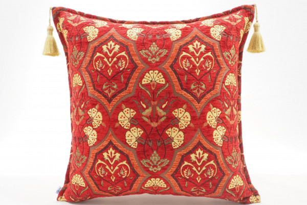 Fabric Pillow, Fabric Pillow 18x18, Red Carnation Pattern Turkish Fabric Pillow, Decorative Accent and Throw Pillow