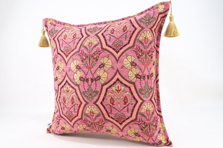 Fabric Pillow, Fabric Pillow 18x18, Pale Pink Carnation Pattern Turkish Fabric Pillow Cover, Decorative Accent and Throw Pillow