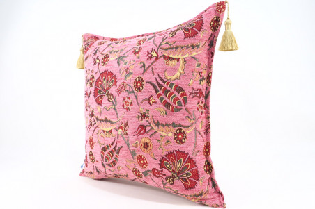 Fabric Pillow, Fabric Pillow 18x18, Pale Pink Caucasus Carnation Pattern Turkish Fabric Pillow,Decorative Pillow,Bohemian Pillow