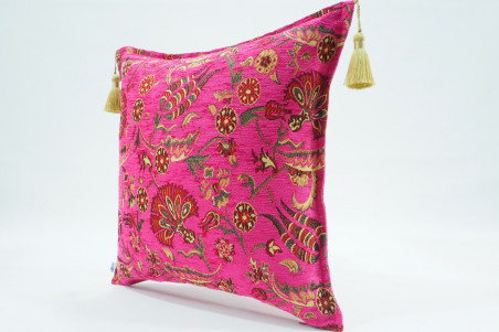 Fabric Pillow, Fabric Pillow 18x18, Mazenda Pink Carnation Pattern Turkish Fabric Pillow, Decorative Accent and Throw Pillow