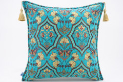 Fabric Pillow, Fabric Pillow 18x18, Turquoise Blue Carnation Pattern Turkish Fabric Pillow Cover, Decorative and Throw Pillow