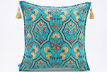 Fabric Pillow, Fabric Pillow 18x18, Turquoise Blue Carnation Pattern Turkish Fabric Pillow Cover, Decorative and Throw Pillow