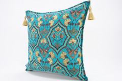 Fabric Pillow, Fabric Pillow 18x18, Turquoise Blue Carnation Pattern Turkish Fabric Pillow Cover, Decorative and Throw Pillow