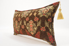 Fabric Pillow, Fabric Pillow 12x20, Brown Topkapi Palace Tulip Pattern Turkish Jacquard  Fabric Pillow, Decorative Throw Pillow