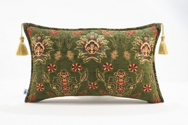 Fabric Pillow, Fabric Pillow 12x20, Moss Green Topkapi Palace Tulip Pattern Turkish Jacquard  Fabric Pillow Cover, Throw Pillow