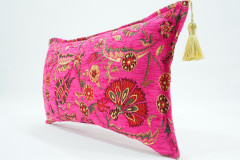 Fabric Pillow, Fabric Pillow 12x20, Mazenda Pink Caucasus Carnation Pattern Turkish Fabric Pillow, Decorative Bohemian Pillow